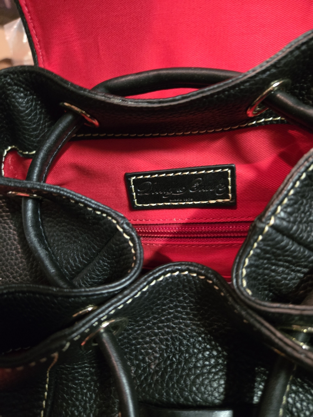 Dooney & Bourke Black Pebbled Leather Drawstring Backpack. Like New!🌻 - Picture 7 of 12